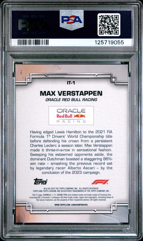 2024 TOPPS CHROME FORMULA 1 INSIDE TRAX IT1 MAX VERSTAPPEN PSA 10 125719055
