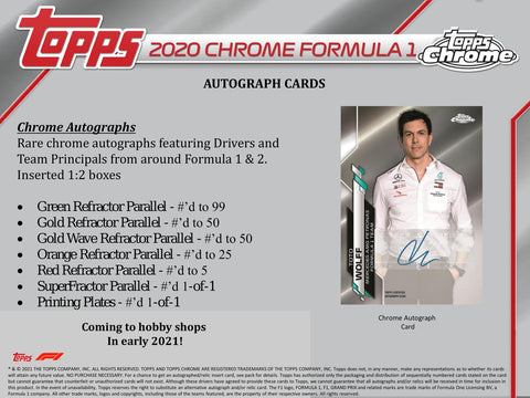 2020 Topps Chrome F1 Formula 1 Racing Hobby