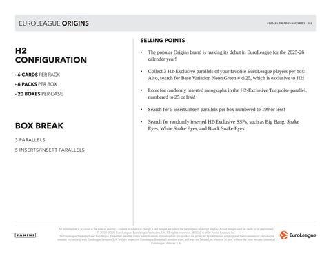 2025/26 Panini Origins EuroLeague Basketball H2