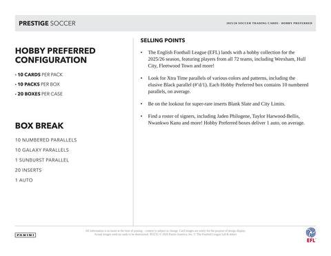 2025/26 Panini Prestige EFL Soccer Hobby Preferred