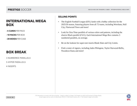 2025/26 Panini Prestige EFL Soccer International Mega