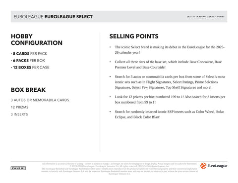 2025/26 Panini Select EuroLeague Basketball Hobby