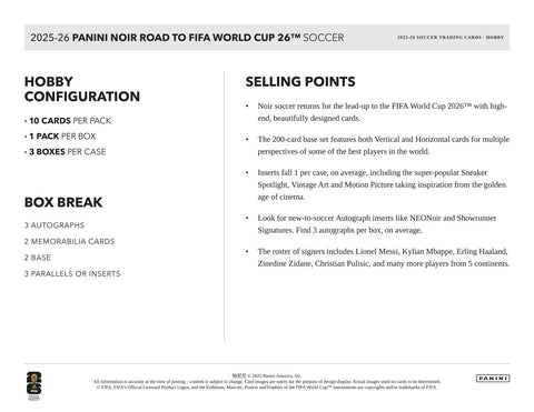 2025/26 Panini Noir Road to FIFA World Cup Soccer Hobby