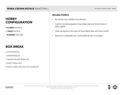 2026 Panini Crown Royale WNBA Basketball Hobby (Presell)