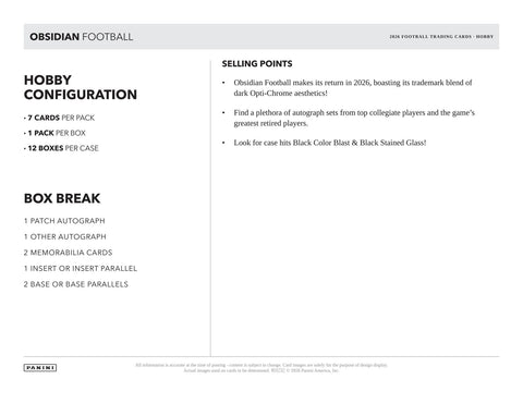 2026 Panini Obsidian Football Hobby (Presell)