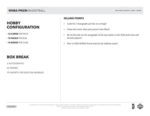 2026 Panini Prizm WNBA Basketball Hobby (Presell)