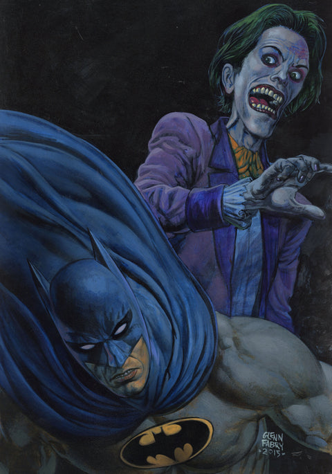 Original Art Painted Batman and Joker 30cm x 42cm Framed