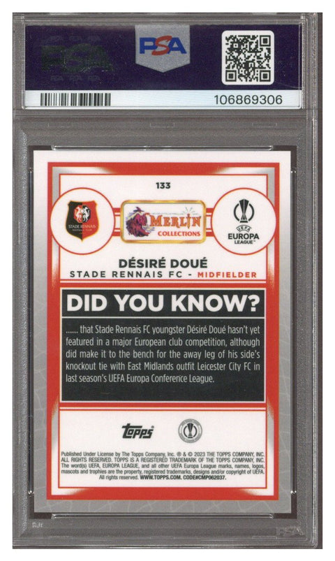 2022/23 Topps Merlin Gold Desire Doue Atomic Refractor 43/50 PSA 8