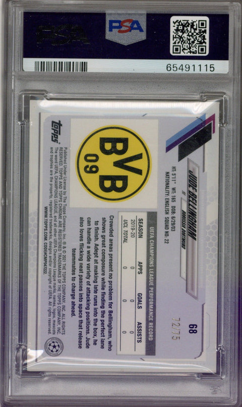 2020/21 Topps Chrome UCL Jude Bellingham Sapphire Green PSA 9