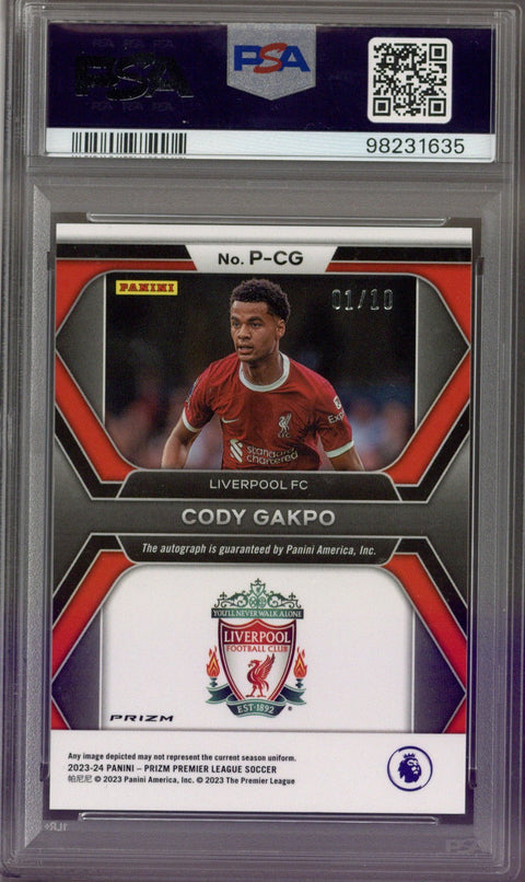 2023-24 Panini Prizm Cody Gakpo Gold Breakaway Penmanship Auto 1/10 PSA 9
