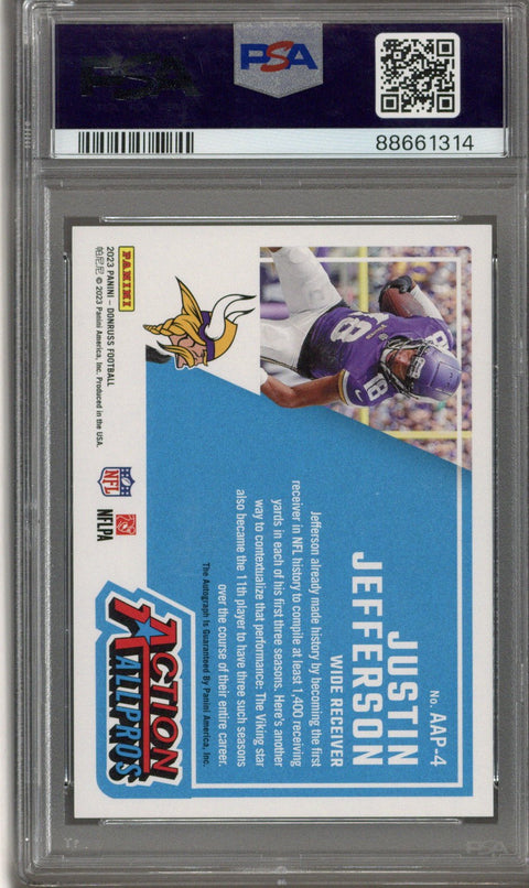 2023 Panini Donruss Justin Jefferson Action All Pros Auto /50 PSA 10