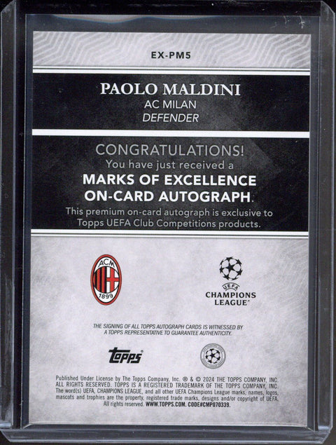 2024-25 Topps Museum Paolo Maldini Marks of Excellence Autograph /50 #EX-PM5