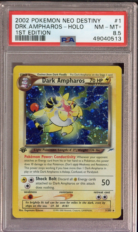 2002 Pokemon Neo Destiny Dark Ampharos 1st Edition Holo PSA 8.5