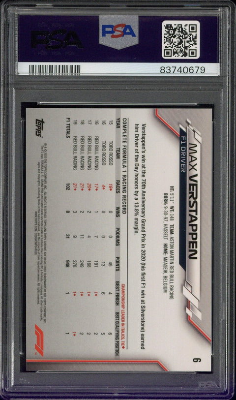 2020 TOPPS CHROME FORMULA 1 #6 MAX VERSTAPPEN PSA 9