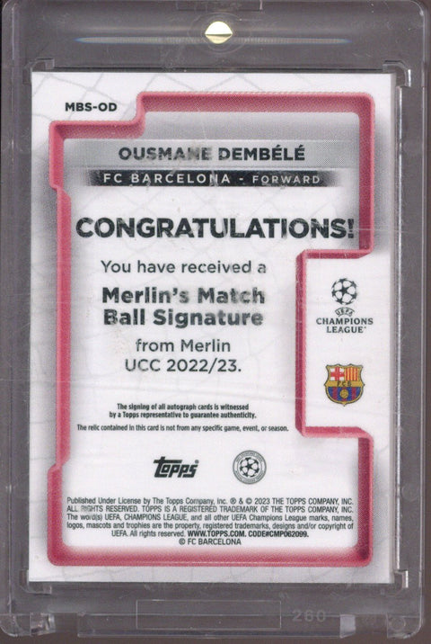 2022-23 Topps Merlin Chrome UCC Ousmane Dembele Auto Patch Match Ball Signature