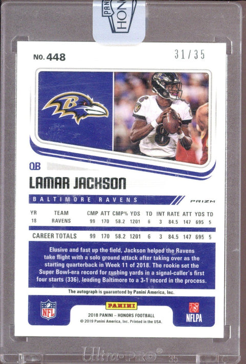 2018 Panini Honors Lamar Jackson Score Auto /35