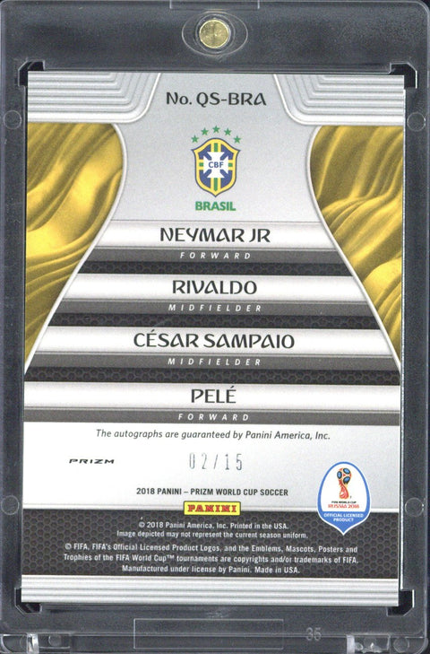 2018 Panini Prizm World Cup Neymar Jr. / Rivaldo / Cesar Sampaio / Pele Autograph /15 #QS-BRA