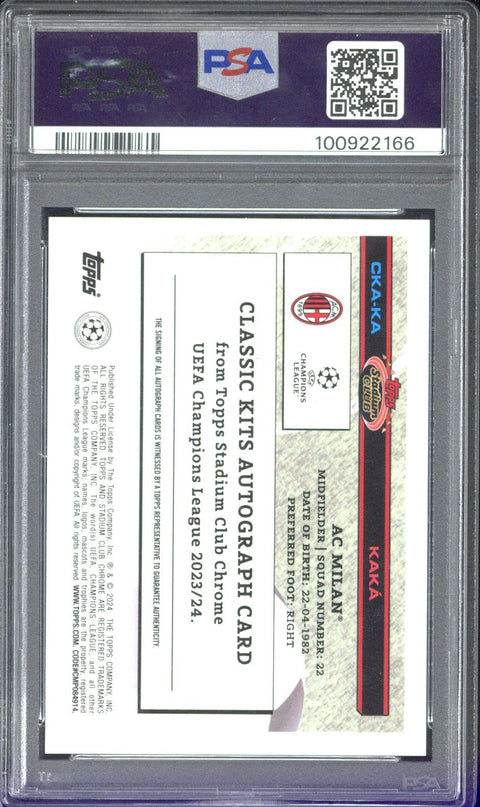 2023-24 Topps Stadium Chrome UCC Kaka Classic Kits Autograph /50 #CKAKA PSA 10 AUTO 10