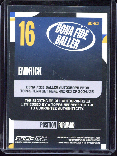 2024-25 Topps Team Set Real Madrid Endrick Bona Fide Autograph /5