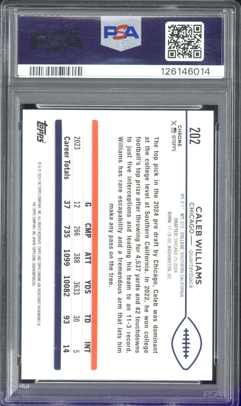 2024 Topps Sapphire Caleb Williams Orange /25 #202 PSA 9