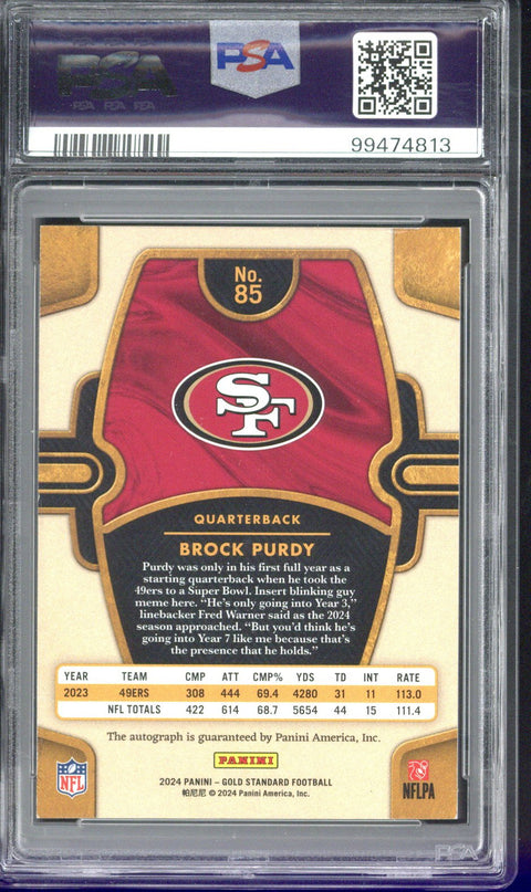 2024 Panini Gold Standard Brock Purdy Autograph-Black 1/1 #85 PSA 9