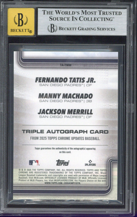 2025 Topps Chrome Updates Baseball Tatis Jr. / Machado / Merrill Triple Autograph /5 BGS 9 AUTO 10
