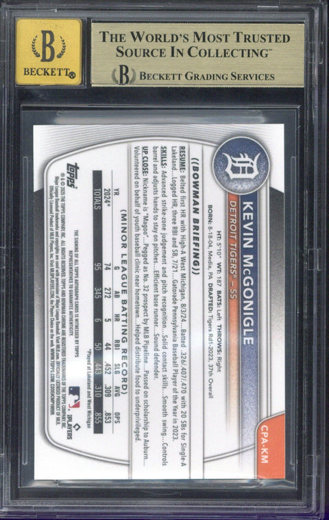 2025 Topps Bowman Chrome Kevin McGonigle Autograph /250 CPA-KM BGS 9.5 AUTO 10