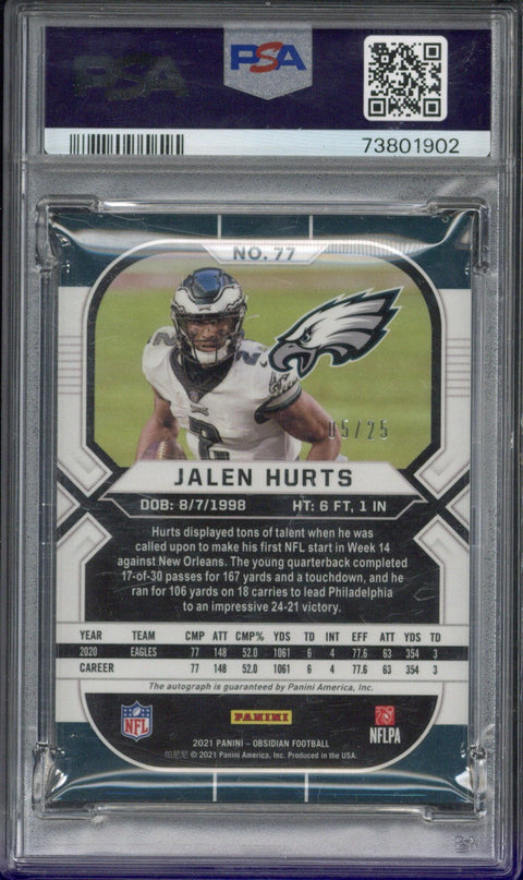 2021 Panini Obsidian Jalen Hurts Autograph /25 #77 PSA 8 AUTO 10