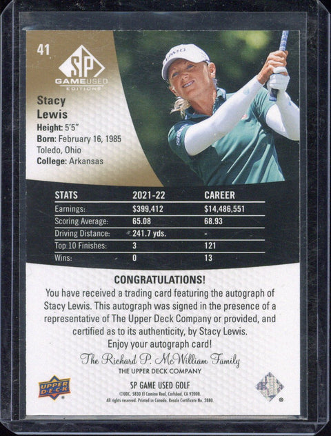 Upper Deck SP Game Used Golf Stacy Lewis Autograph #41