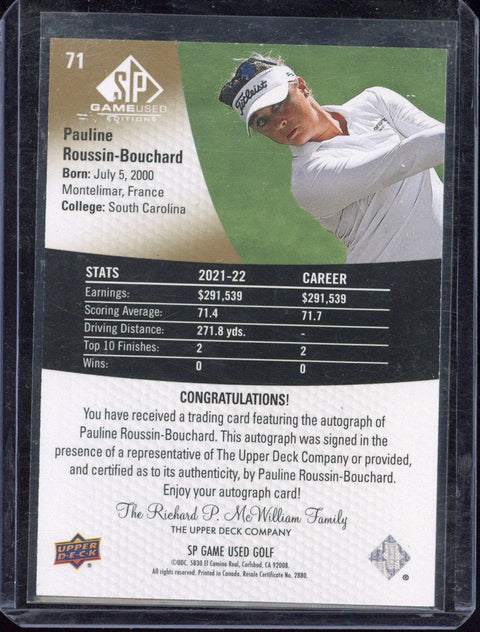 Upper Deck SP Game Used Golf Pauline Roussin Bouchard RC Autograph #71