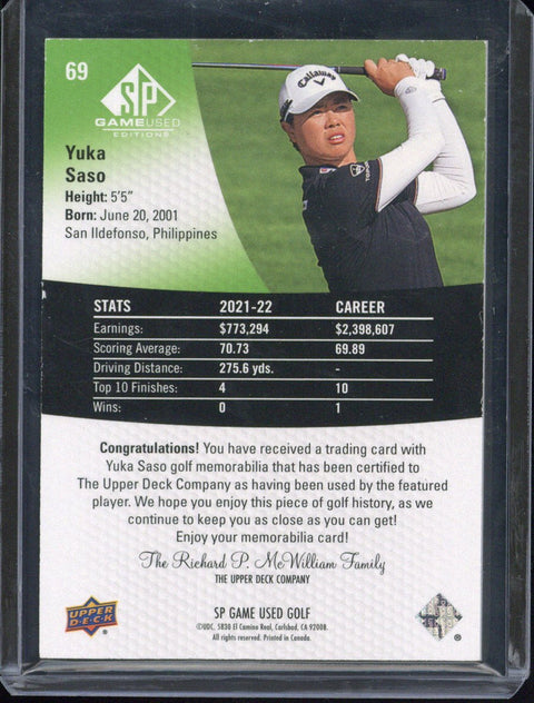 Upper Deck SP Game Used Golf Yuka Saso RC Relic #69