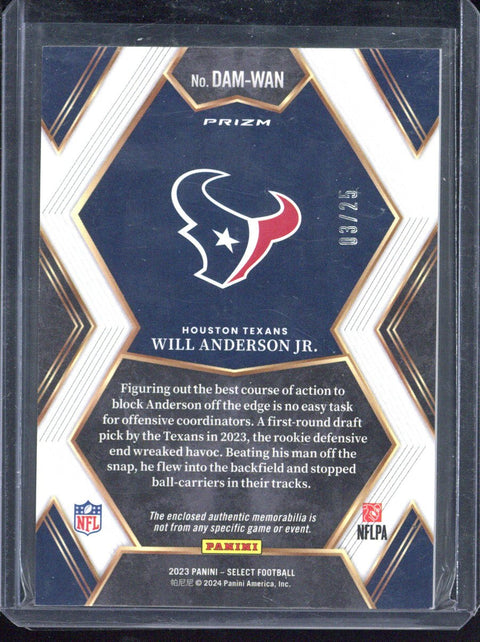 2023 Panini Select Will Anderson Jr. Patch /25