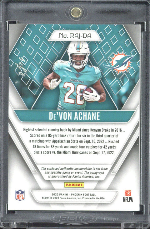 2023 Panini Phoenix De'Von Achane RC NFL Shield Autograph 1/1 #RAJ-DA