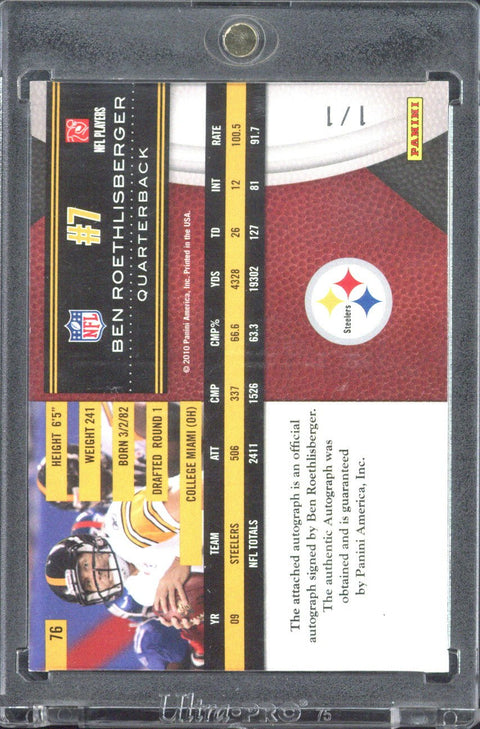 2010 Panini Limited Ben Roethlisberger Autograph 1/1 #76