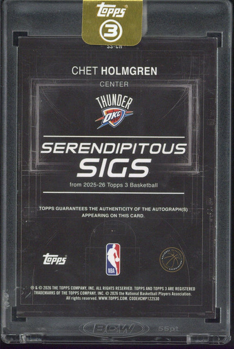 2025/26 Topps Three Chet Holgrem Oklahoma City Thunder Serendipitous Signs Autograph /15 #SS-CH