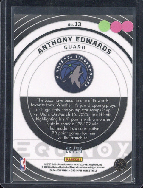 2024-25 Panini Obsidian Basketball Anthony Edwards Equinox /25 #13