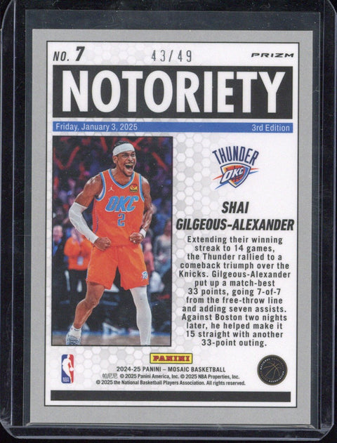 2024-25 Panini Mosaic Basketball  Shai Gilgeous-Alexander /49 #7