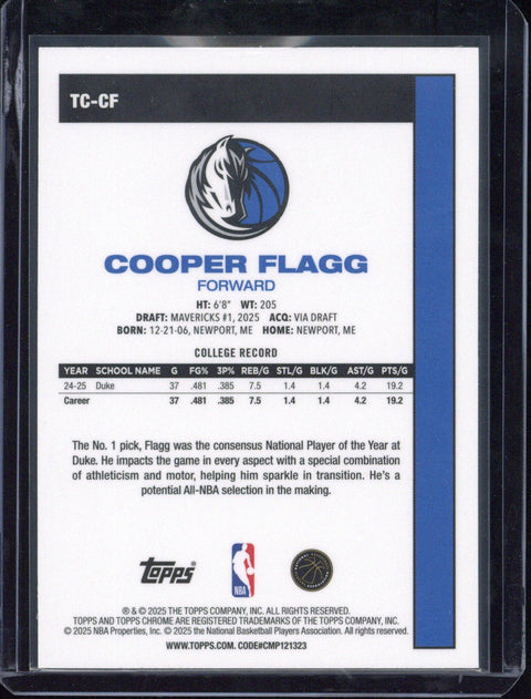 2025 Topps Chrome Cooper Flagg RC Mojo Refractor #TC-CF