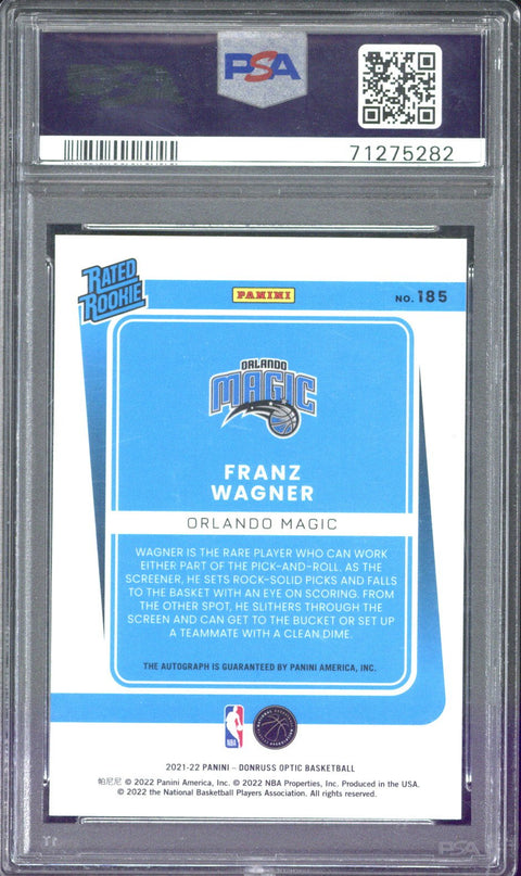 2021-22 Panini Donruss Optic Basketball Franz Wagner Rated Rookie Autograph #185 PSA 8