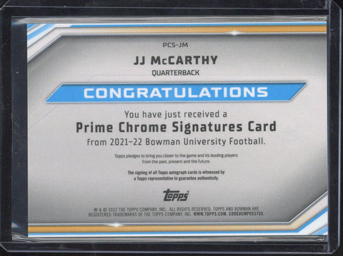 2022 Topps Bowman University Football Prime Signatures JJ McCarthy Autograph /25