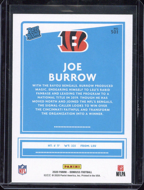 2020 Panini Donruss Football Joe Burrow Rated Rookie #301