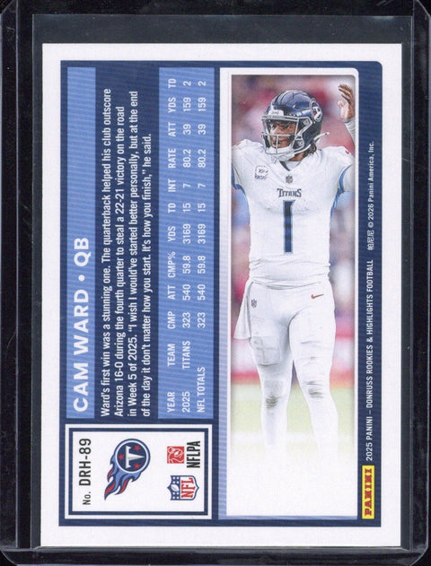 2025 Panini Donruss Rookies & Highlights Football Cam Ward RC #DRH-89