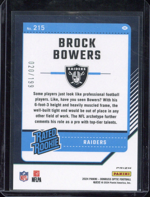 2024 Panini Donruss Optic Football Brock Bowers Rated Rookie /199 #215