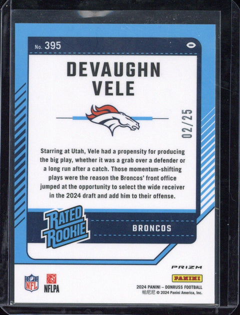 2024 Panini Donruss Football Devaughn Vele Rated Rookie /25 #395