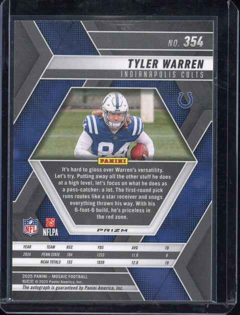 2025 Panini Mosaic Football Tyler Warren RC Autograph #354