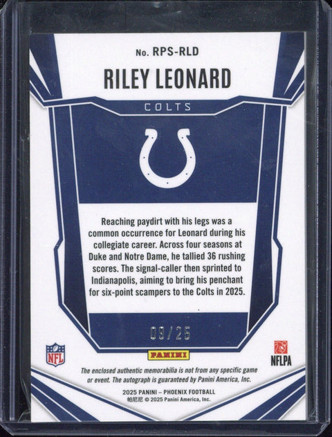 2025 Panini Phoenix Football Riley Leonard RC Patch Autograph /25 #RPS-RLD