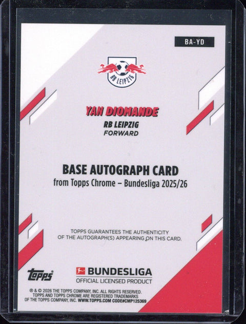 2025-26 Topps Chrome Yan Diomande Autograph /10 #BA-YD