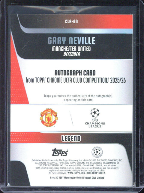2025-26 Topps Chrome UCC Gary Neville Green Lava Autograph /99 #CLA-GN