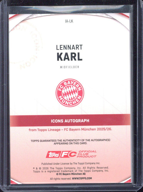 2025-26 Topps Lineage FC Bayern München Lennart Karl RC On Card Autograph /6 #IA-LK