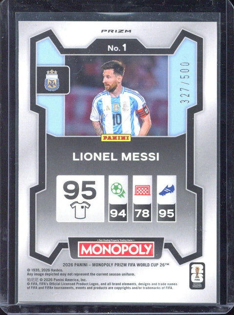 2026 Panini Monopoly Prizm World Cup Lionel Messi Gold Big Money Shimmer /500 #1